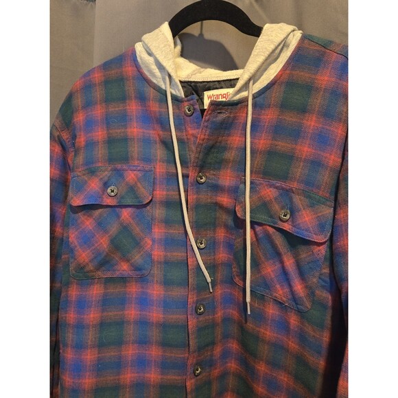 Wrangler Quilted Lined Hooded Plaid Flannel Jacket, Mens L - Picture 3 of 9